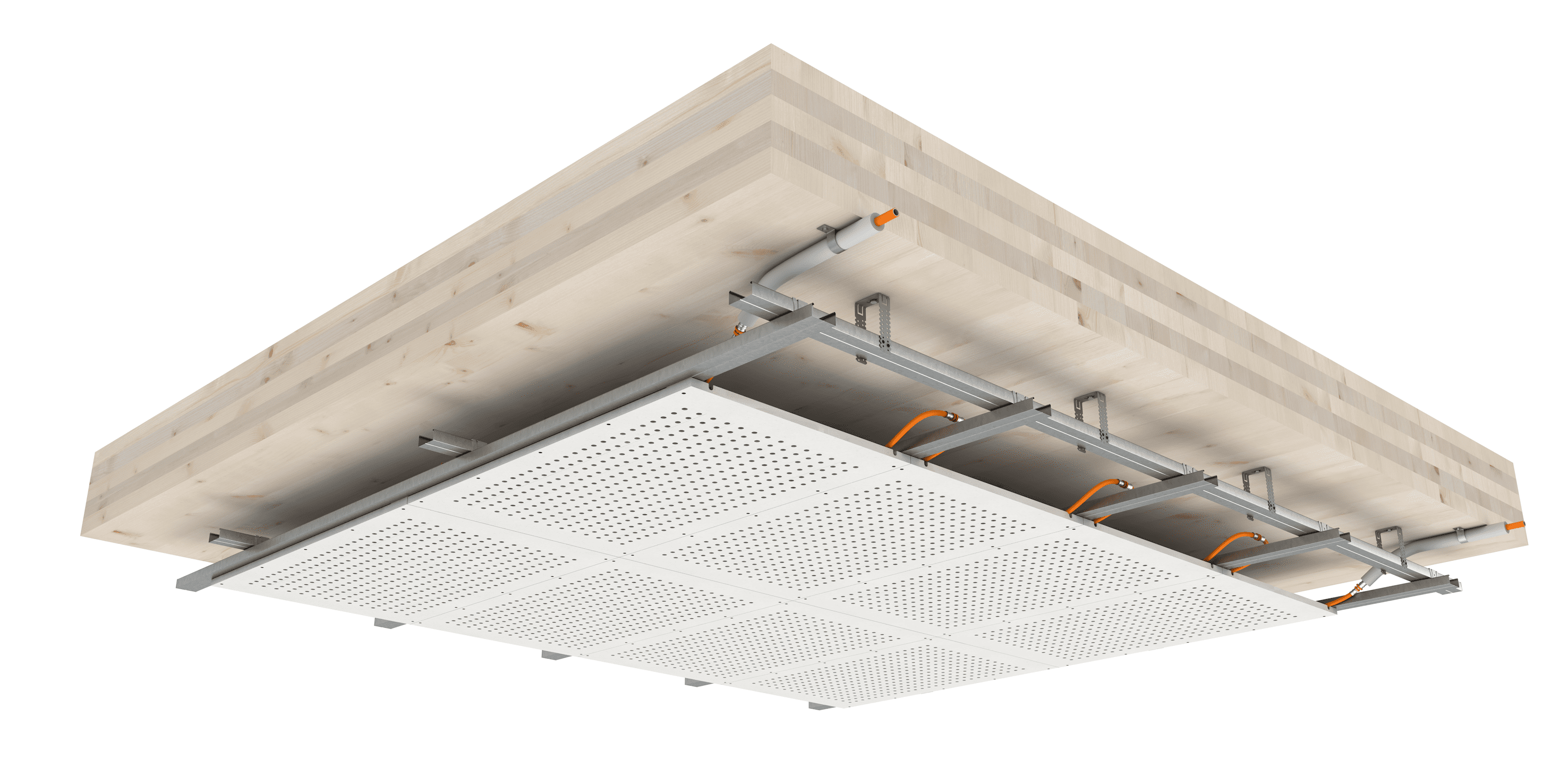 Akoestisch klimaatplafond voor aan regelwerk