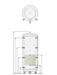 Maatschets / afmeting buffervat warmtepomp met een zonthermische warmtewisselaar EPS 1W
