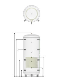 Maatschets / afmeting buffervat warmtepomp met een zonthermische warmtewisselaar EPS 1W