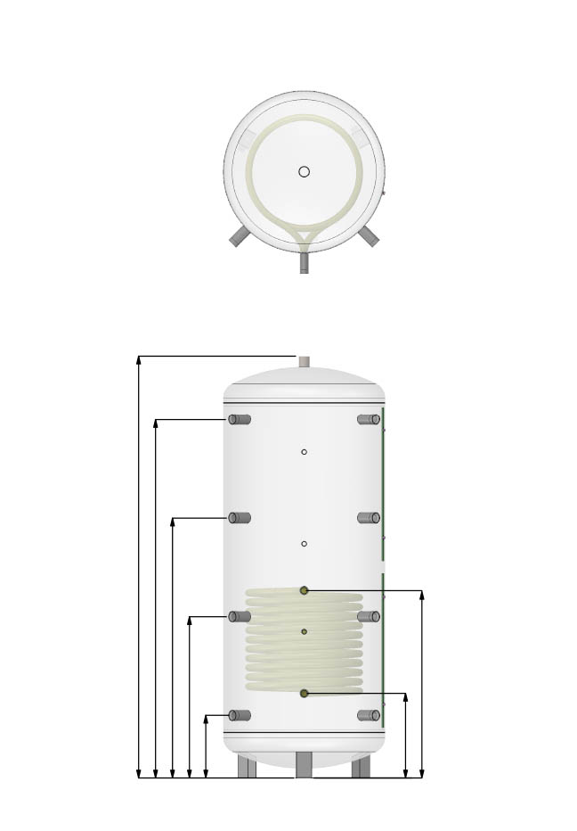 Maatschets / afmeting buffervat warmtepomp met een zonthermische warmtewisselaar EPS 1W