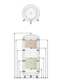 Maatschets / afmeting buffervat warmtepomp met een zonthermische warmtewisselaar EPS 2W