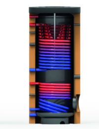 Tapwater boiler voor warmtepomp met twee warmtewisselaars - Doorsnede - Technea